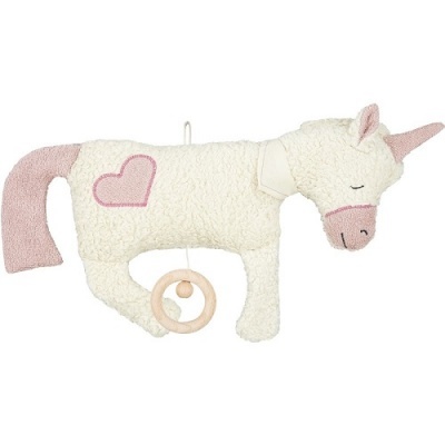 Peluche musical unicórnio branco com detalhes rosa