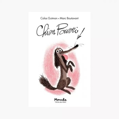 Capa de livro com ilustração de cão castanho e texto em francês