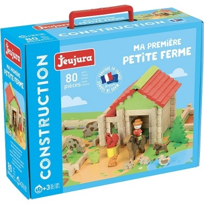 Caixa de brinquedo de construção Jeujura Ma Première Petite Ferme 80 peças com casa de fazenda e animais.