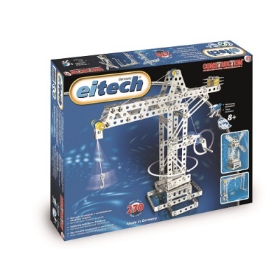 Caixa do set de construção eitech com peças metálicas para montar guindaste