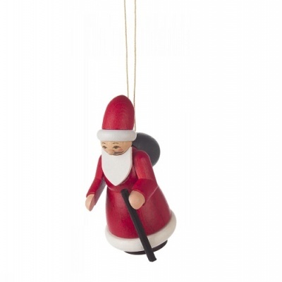 Enfeite de Natal Pai Natal vermelho e branco em madeira suspenso por fio