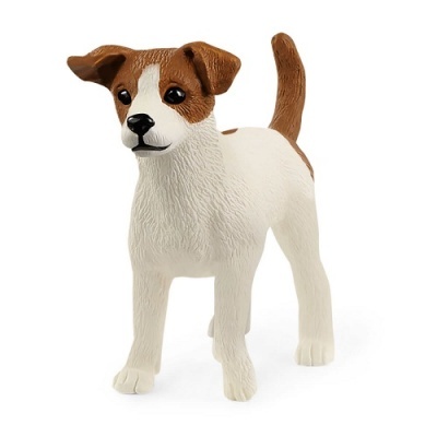 Figura decorativa de cão Jack Russell branco e castanho