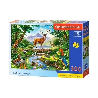 Caixa de puzzle Castorland 300 peças com imagem de cervo e animais na floresta