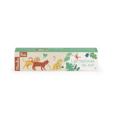 Caixa de produto com ilustrações de animais e texto em francês