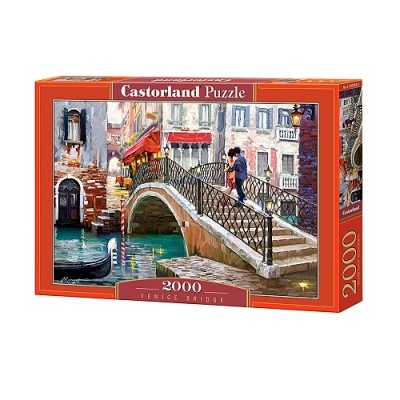 Caixa de puzzle Castorland 2000 peças com imagem de uma ponte em Veneza e casal abraçado.