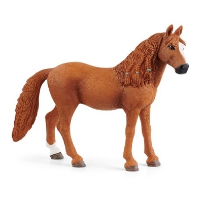 Figura de cavalo castanho com crina trançada azul