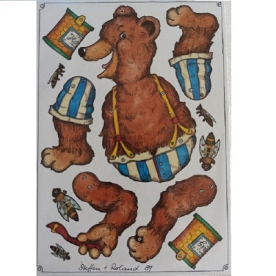 Conjunto recortável de papel com urso ilustrado e abelhas