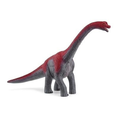 Figura de dinossauro cinzento e vermelho em fundo branco