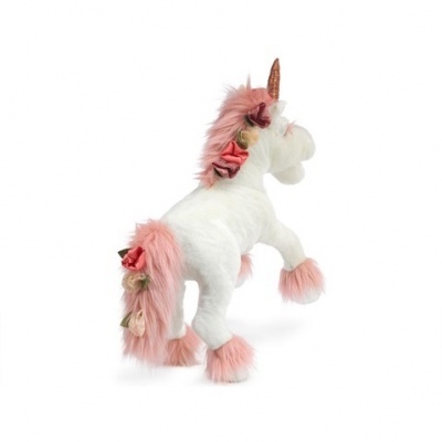 Pelúcia unicórnio branco com detalhes rosa e dourados