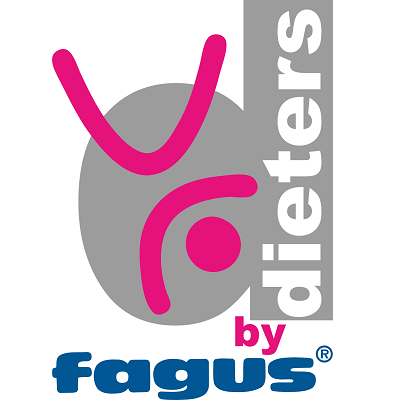 Logótipo com texto 'dieters by fagus' e formas geométricas coloridas