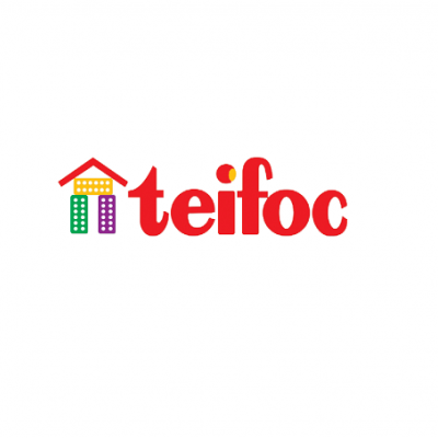 Logotipo da marca Teifoc com casa colorida e texto vermelho