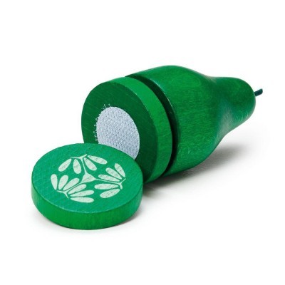 Vibrador verde de madeira com padrão floral branco para carimbar