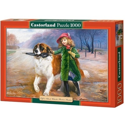 Caixa de puzzle Castorland 1000 peças com imagem de criança e cão São Bernardo num parque outonal