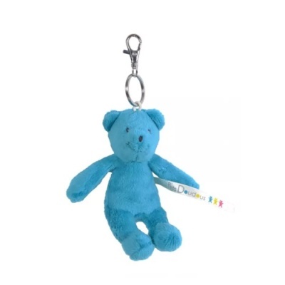 Chaveiro de peluche urso azul com fecho metálico
