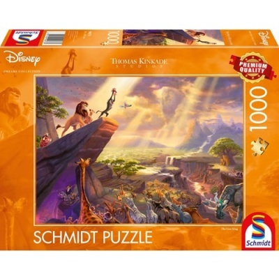 Caixa laranja de puzzle Schmidt com imagem O Rei Leão e selo Premium Quality