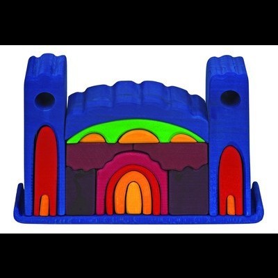 Brinquedo de construção colorido em plástico com arcos e túneis