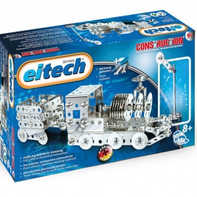 Caixa de brinquedo de construção metálica Eitech com montagem de veículo e guindaste