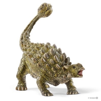 Figura de dinossauro Ankylosaurus verde amarelado com placas ósseas