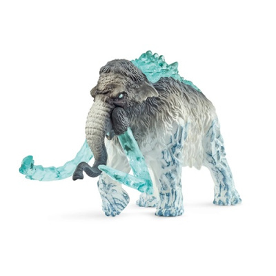 Figura de mamute lanoso plástico cinza e azul translúcido com textura detalhada
