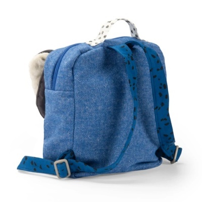 mochila azul com alças padrão manchas pretas