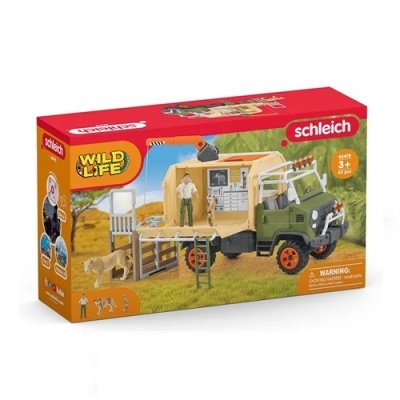 Brinquedo Schleich Wild Life carrinha salvamento com figuras e animal na embalagem
