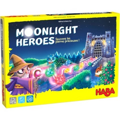 Caixa de jogo MOONLIGHT HEROES com ilustracao colorida e logo HABA
