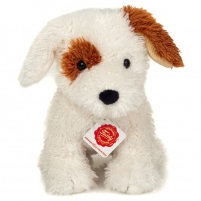 Pelúcia de cão branco e castanho com etiqueta Teddy Collection