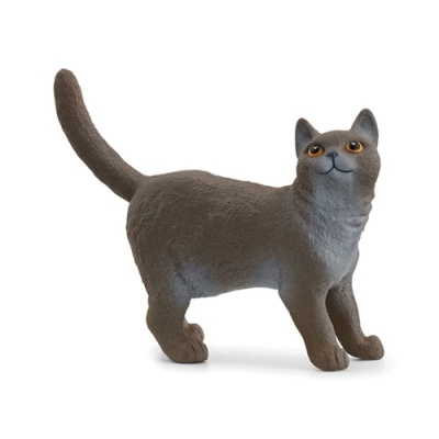 Estatueta de gato castanho-acinzentado com cauda erguida
