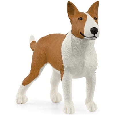 Figura de cão Bull Terrier em plástico castanho e branco