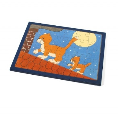 Quebra-cabeças infantil gatos laranja no telhado à noite