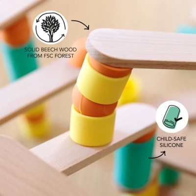 Brinquedo infantil de madeira de faia maciça e silicone colorido seguro para crianças