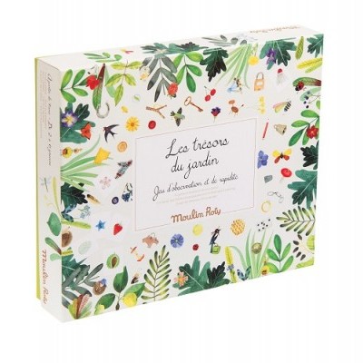Embalagem de jogo educativo com padrão floral colorido e texto em francês