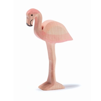 Figura decorativa de flamingo em madeira rosa clara