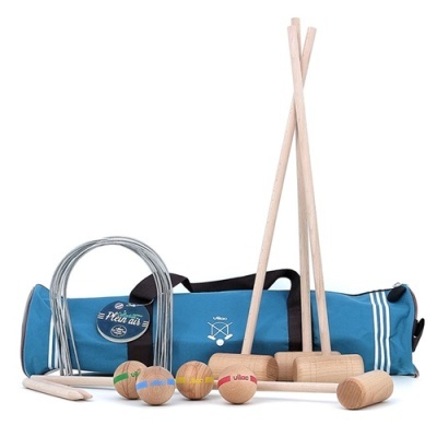 Conjunto de malhete para croquet em madeira com bolas e saco azul