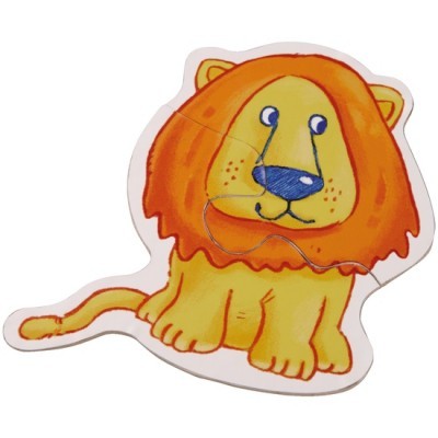 Quebra-cabeça em forma de leão colorido em amarelo e laranja