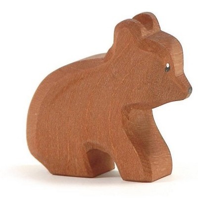 Figura de urso em madeira castanha com olhos pintados