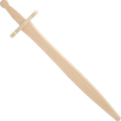 Espada de madeira clara com cabo arredondado e cruzeta simples