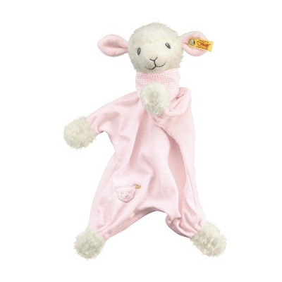 peluche ovelha rosa com etiqueta Steiff na orelha