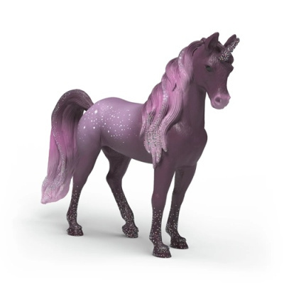 Estátua decorativa roxa de unicórnio com brilho