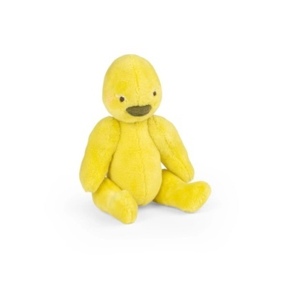 Boneco de peluche amarelo com formato de pato sentado