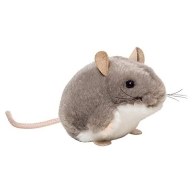 Pelúcia de rato cinzento e branco com cauda rosa