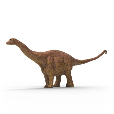 Figura de dinossauro castanho com pescoço e cauda longos