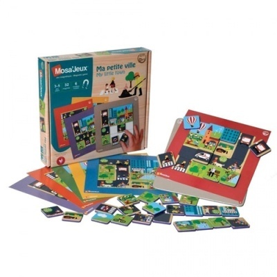 Jogo de mosaico infantil Ma petite ville com peças coloridas e embalagem