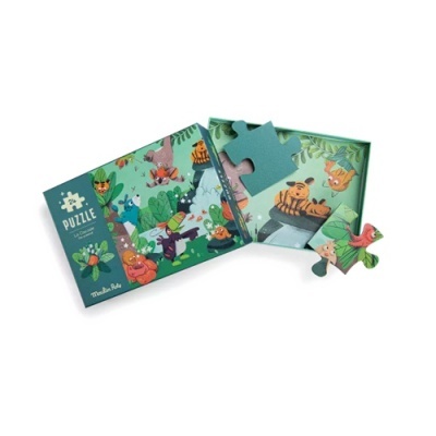 Caixa de puzzle infantil com ilustração de animais da selva