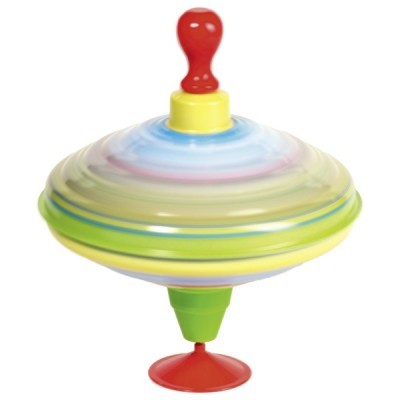 Peão de brincar colorido em plástico sobre fundo branco