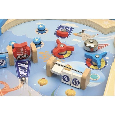 Mesa de jogo infantil de madeira com peças coloridas e números