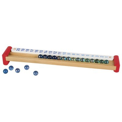 Régua de madeira com contas coloridas numeradas de 1 a 20