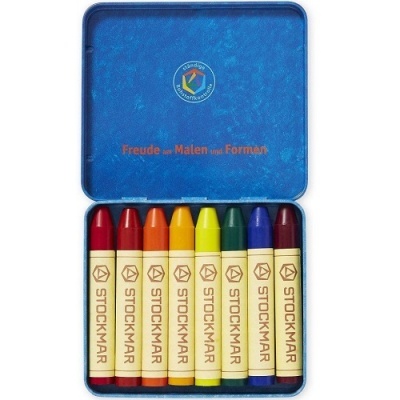 Estojo azul com oito lápis de cera Stockmar coloridos