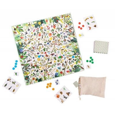 Jogo de tabuleiro com tema de insetos e plantas e acessórios coloridos