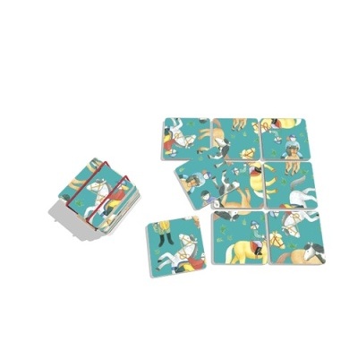 Cartas quadradas ilustradas com patos e pessoas em fundo azul